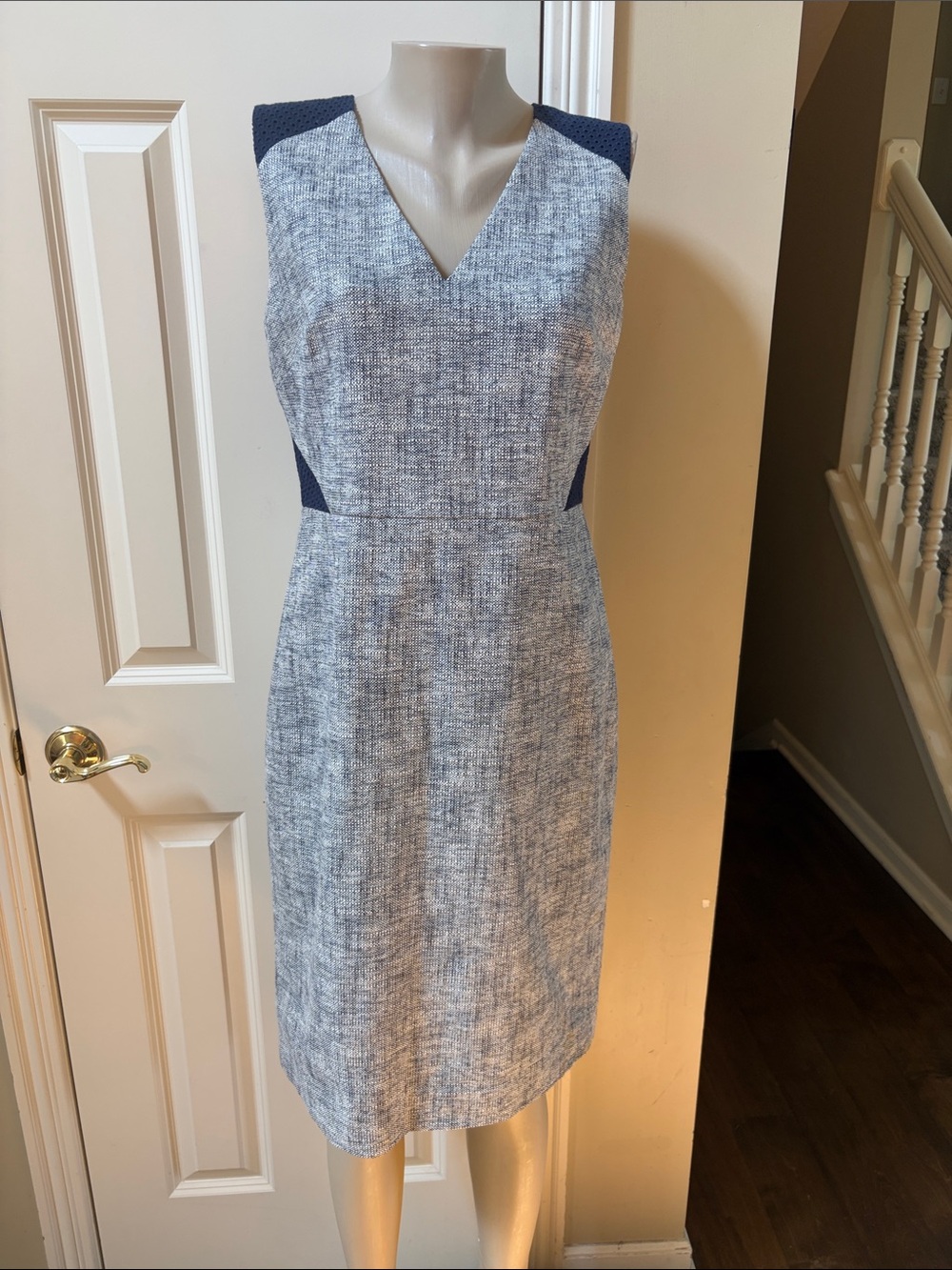 NWT J. Crew Sleeveless Navy & Gray V-Neck Sheath Dress, 12
